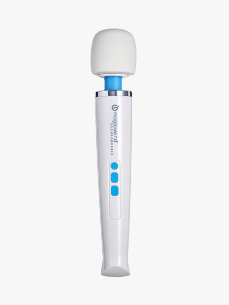 Magic Wand Rechargeable white and blue on light gray backround